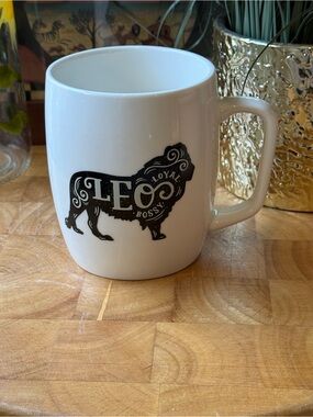 Leo White Ceramic Mug with Black Lion Design